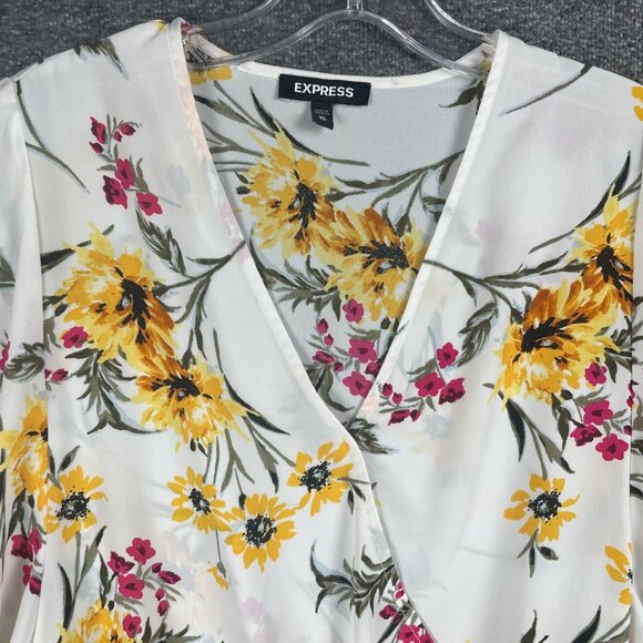 Express Bodysuit Womens Size XS Faux Wrap Boho Flowy Sheer Hippie Floral Office - Picture 4 of 10